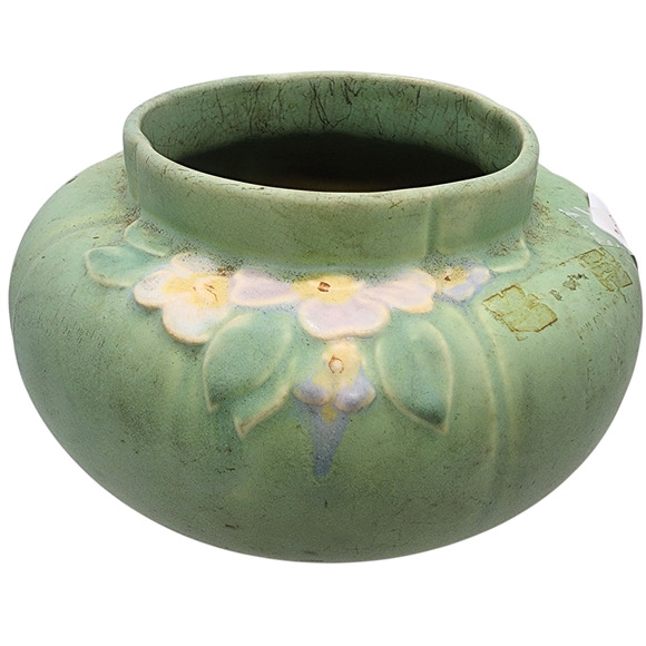 Weller Bouquet 1930s Vintage Art Pottery Blue Floral Ceramic Bulbous Vase B-6 - Picture 1 of 7